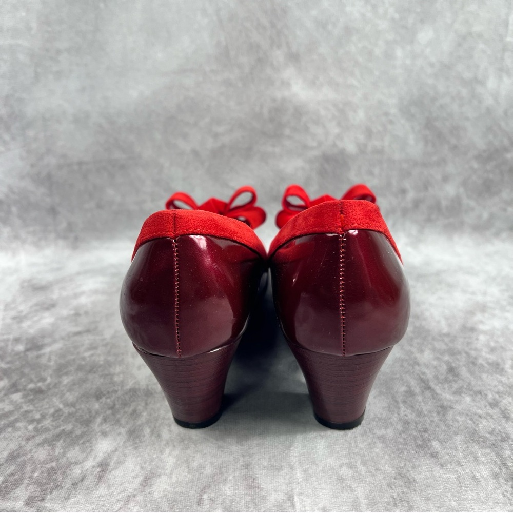 Lulu Hun Shoe Womens Red 7 US Red Burgundy Block Heeled Pump - Picture 3 of 9